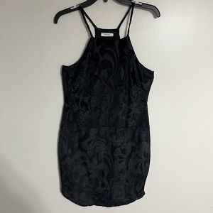 Belinda‎ USA Velvet Burnout Dress Halter Style Black Size Medium Vintage 90s